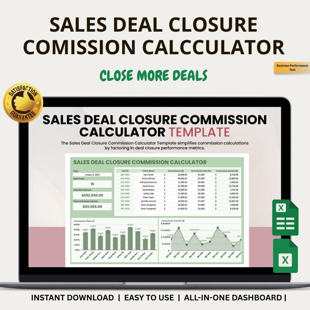 Sales Commission Calculator Excel & Google Sheets: Track Deals and ...