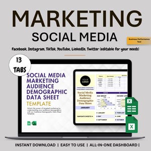 Social Media Audience Demographics Template: Excel + Google Sheets Marketing Tracker