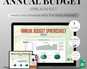 Hoja de cálculo de presupuesto anual: Excel y Google Sheets con bonificación (descarga digital)