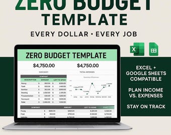 Null Budget Vorlage Excel & Google Sheets | Expense Tracker, Einkommensplaner und Geldmanagement