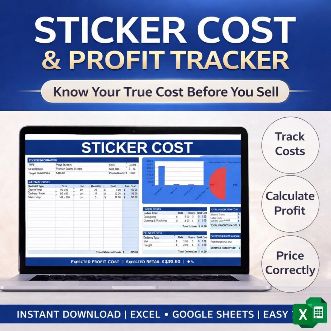 Sticker Pricing Cost Template | Excel & Google Sheets | Profit ...