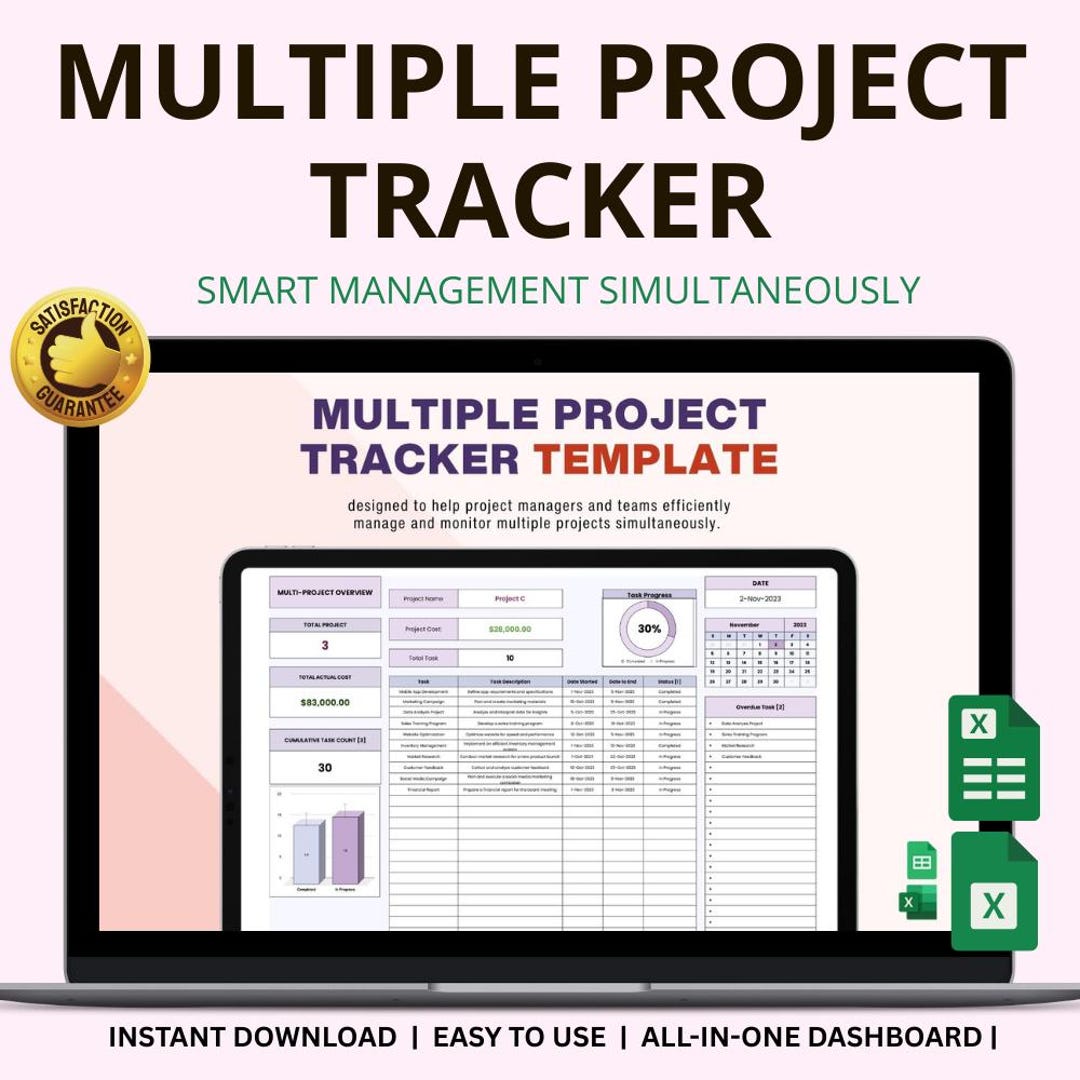 Multiple Project Tracker Excel & Google Sheets: Manage Tasks, Deadlines ...