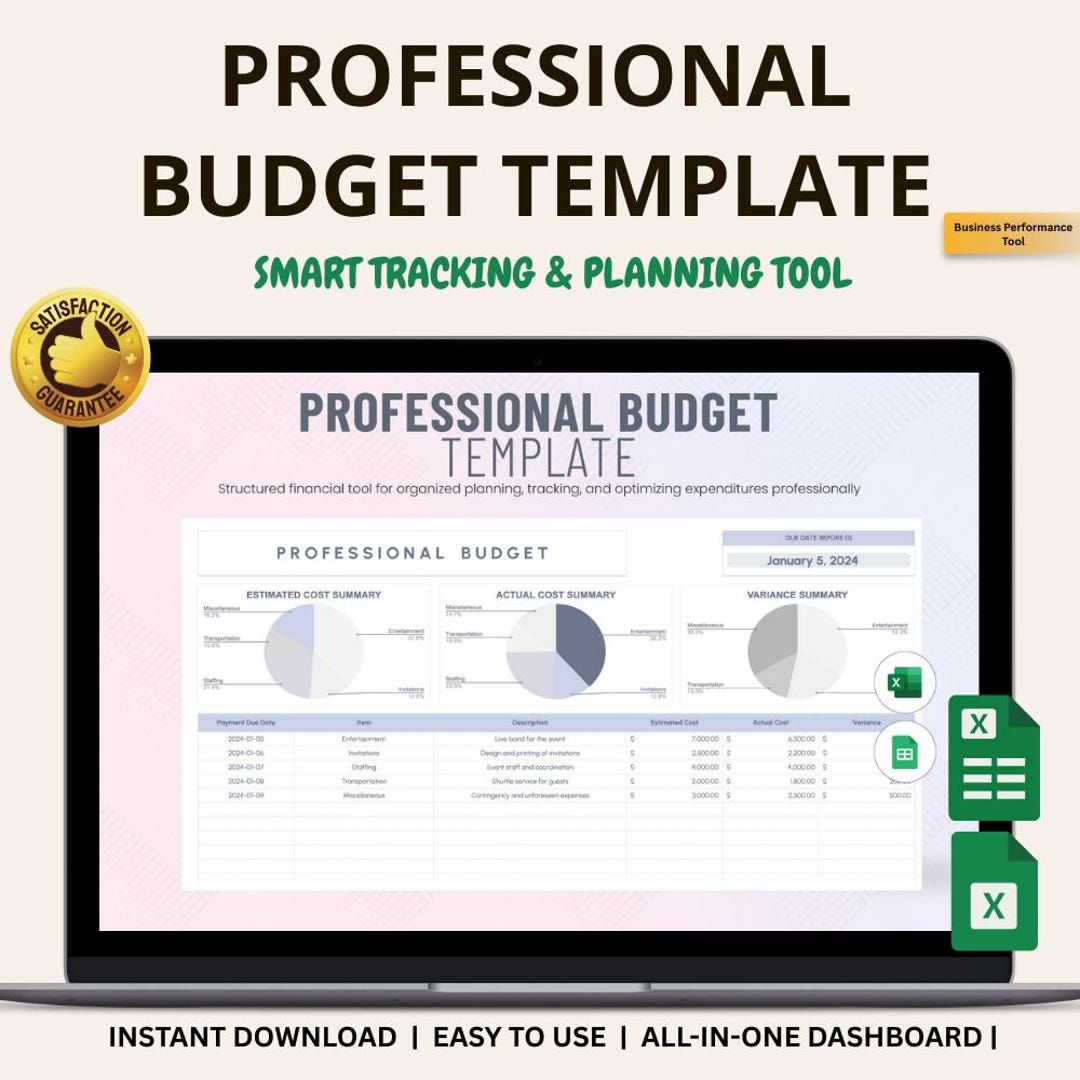 Professional Budget Template Excel and Google Sheets: Manage Finances ...