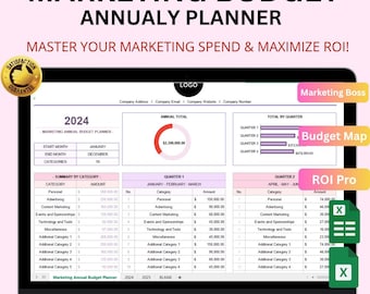 Marketing Annual Budget Planner Excel & Google Sheets | Yearly Marketing Expense Tracker and Campaign Tool