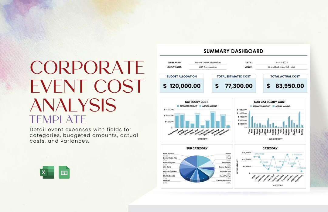Corporate Event Cost Analysis Template | Excel & Google Sheets Budget ...