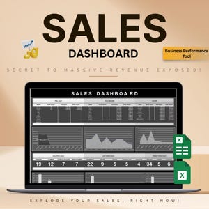 Sales Performance Dashboard Template: Excel & Google Sheets (Digital Download)