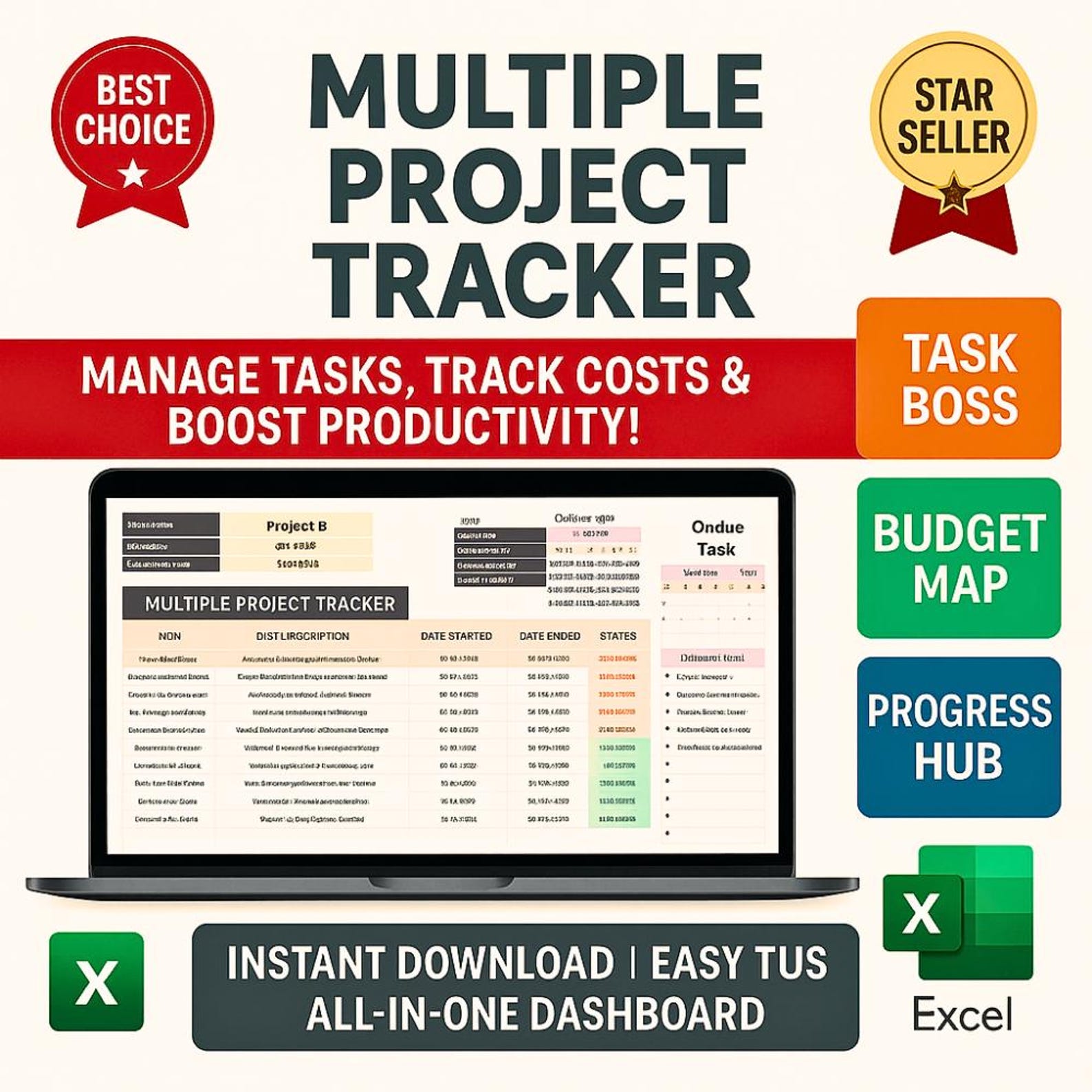 Multiple Project Task Tracker Excel Sheets | Project Management, Cost ...