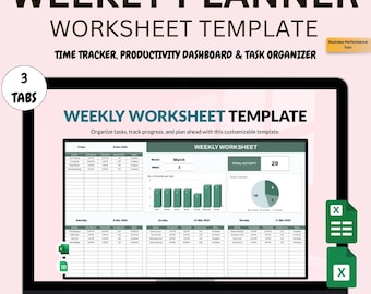 Modèle d'agenda hebdomadaire : tableau de bord de productivité Excel + Google Sheets (téléchargement numérique)