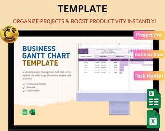 Plantilla de diagrama de Gantt empresarial para Excel y Hojas de cálculo de Google / Planificador de proyectos, cronograma y administrador de tareas