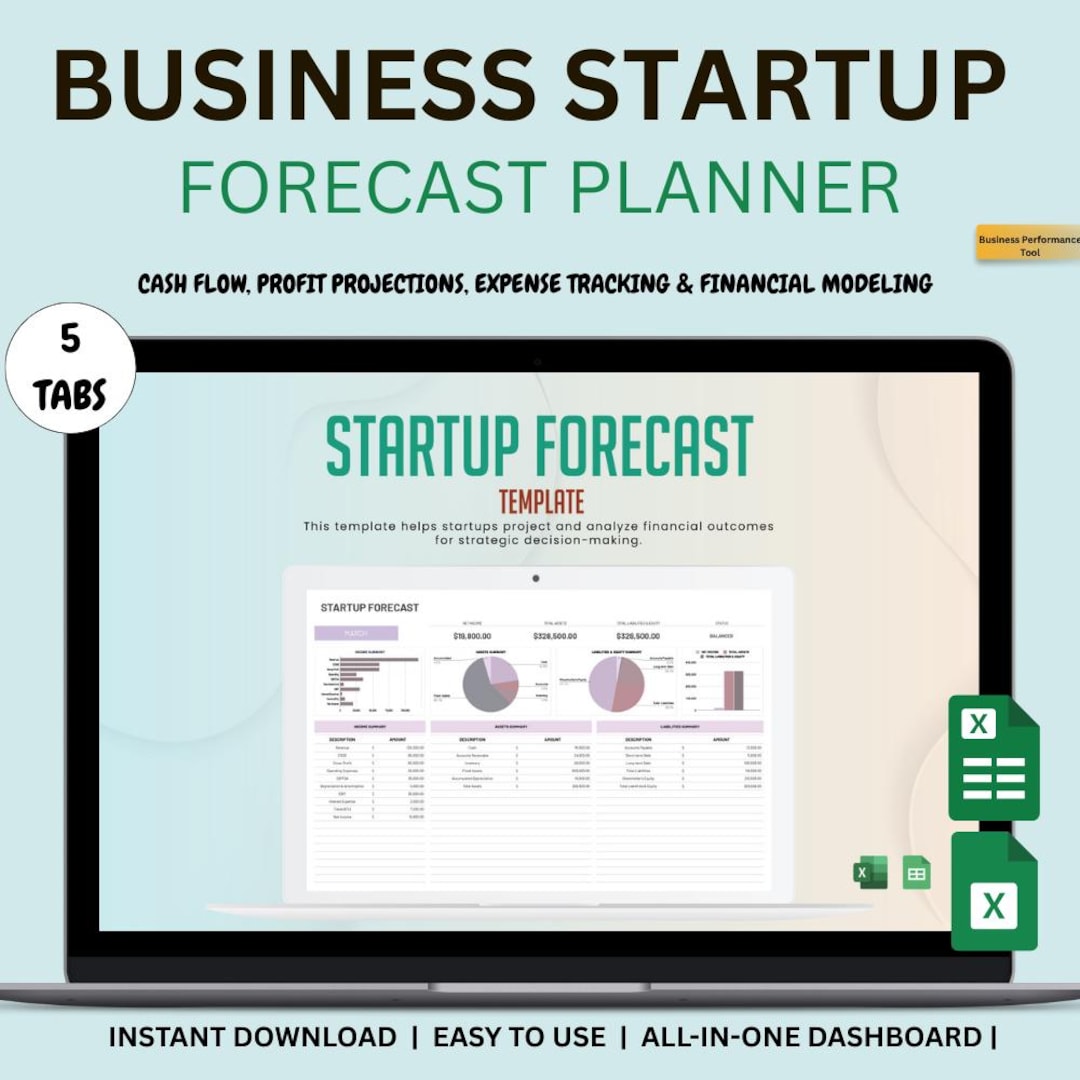 Startup Financial Forecast Template Excel & Google Sheets (digital