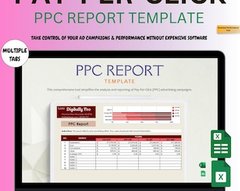 Modello di report PPC Excel + Fogli Google / Dashboard di marketing digitale e strumento di monitoraggio delle prestazioni degli annunci