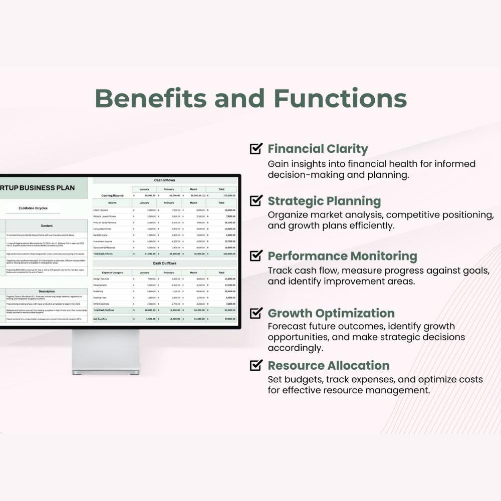 Startup Business Plan Template | Excel & Google Sheets Financial and ...