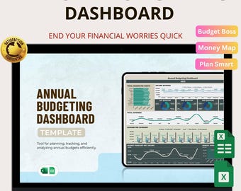 Annual Budgeting Dashboard Excel & Google Sheets: Track Expenses and Plan Yearly Finances