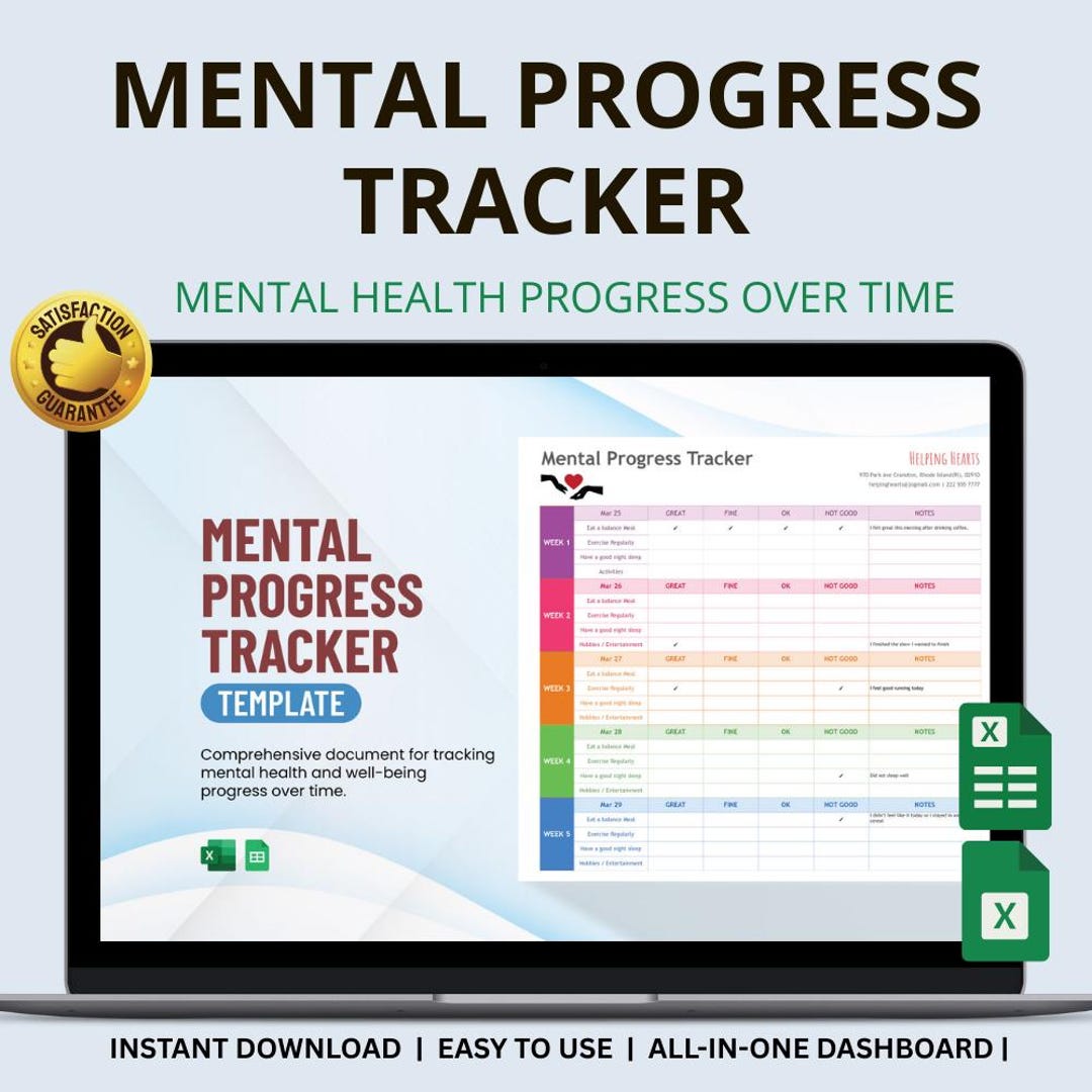 Mental Progress Tracker Excel & Google Sheets: Track Mood, Habits and ...
