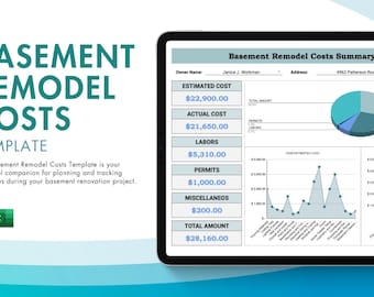 Keller Remodel Kosten Vorlage | Excel & Google Sheets Budget, Kosten & Spesen Tracker