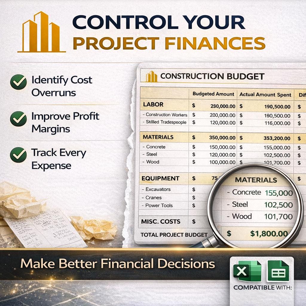 Construction Budget Template | Excel & Google Sheets Project Cost and ...