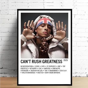 Central Cee ne peut pas précipiter l&#39;affiche de la grandeur | Pochette d&#39;album minimaliste de rap britannique | Digital Track list Impression | Décoration musicale esthétique