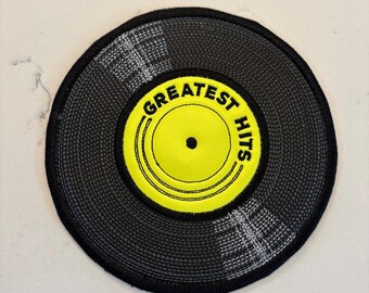 Vinyl Record Coaster – Waterproof Embroidered “Greatest Hits” Coaster, Retro Music Lover Gift, 6 Inch