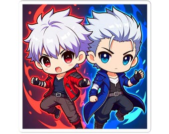Chibi DMC Dual Element Fighters Kiss-Cut Sticker | Red vs Blue Anime Duo