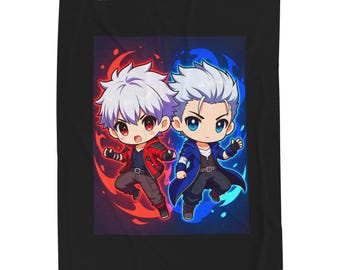 DMC Chibi Fire and Ice Dante & Vergil Velveteen Blanket | Anime Twin Element Characters