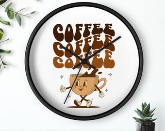 Retro Coffee Cup Typographic Wall Clock | Funky Coffee Art