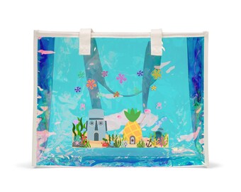 Holographic PVC Clear Tote Bag | Pineapple Beach Scene