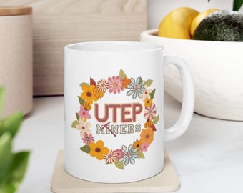 Floral Wreath UTEP Coffee Mug: Vibrant Ceramic Design