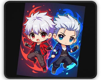 Chibi DMC Twin Fighters Gaming Mouse Pad | Anime Duo Red Blue Energy