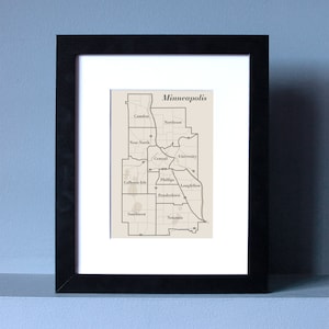 Minneapolis buurtkaart woondecoratie print 5 x 7