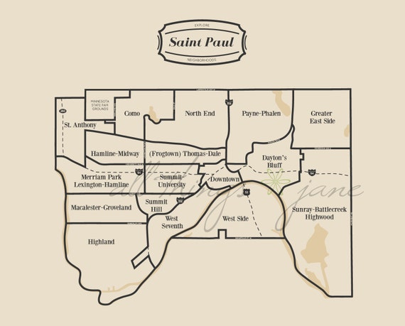 Saint paul minnesota map with neighborhoods Vector Image