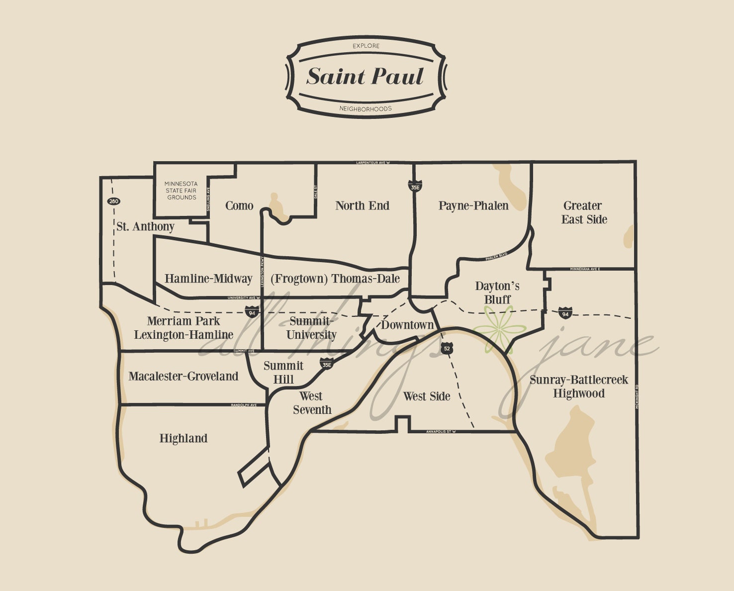 Printable Map of St. Paul Minnesota Home Decor Unique Gift 