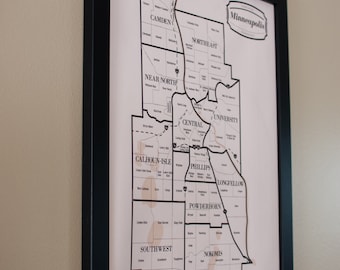 Minneapolis Neighborhood Map Wall Art Home Decor Poster