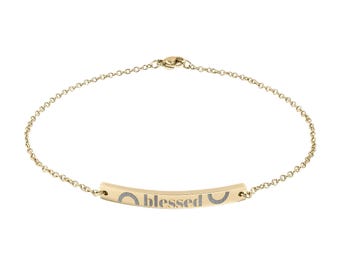 Engraved Curved Bar Anklet | Personalized Name Anklet, Minimalist Bar Anklet