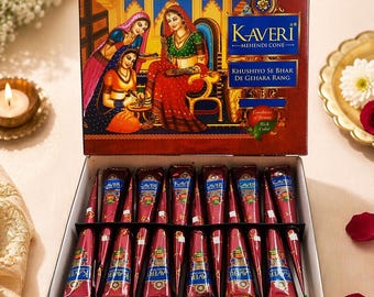Cones de Henna Natural Kaveri, Mehendi Orgânico Indiano para Tatuagem Temporária, Kit de Arte Corporal, Design de cones de mehndi, Kit de Henna