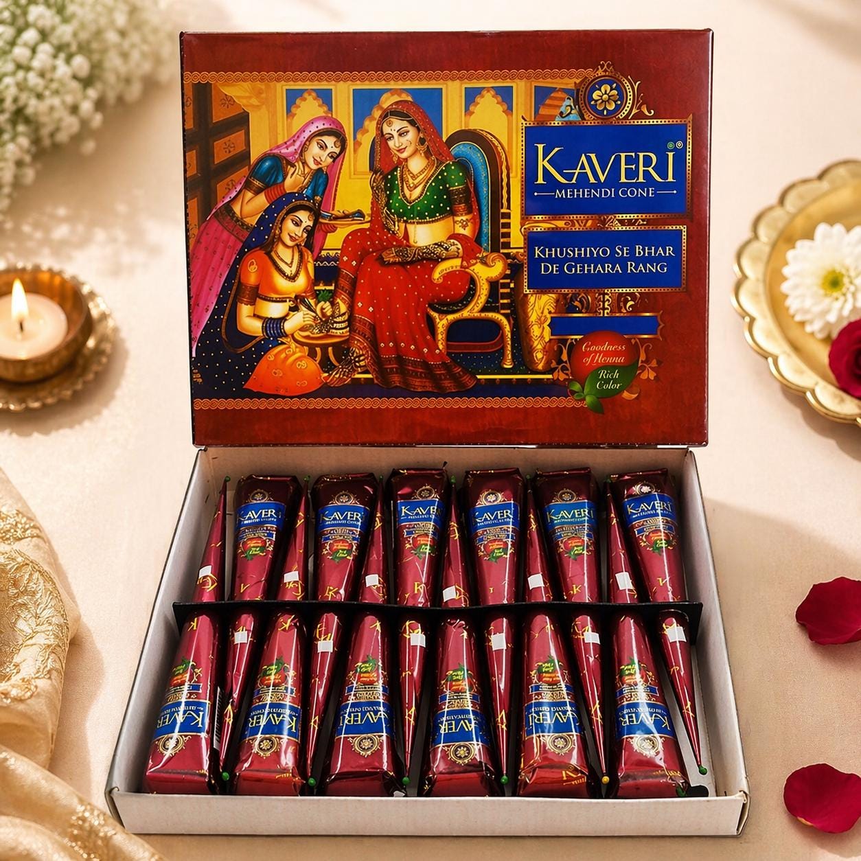 Natural Kaveri Henna Cones, Organic Indian Temporary Tattoo Mehendi, Body Art Kit, mehndi cones design, Henna kit