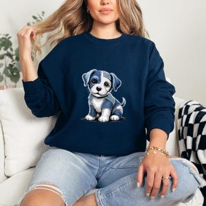 Filhote de cachorro fofo em jeans PNG clipart de cachorro para camisetas canecas sublimação mãe design animal