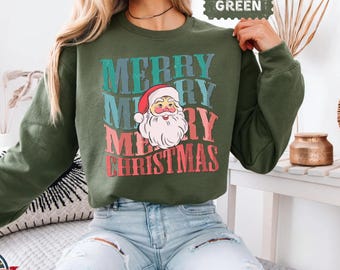 Retro Merry Christmas Santa Sweatshirt, Christmas Gift, Santa Claus Sweatshirt, Merry Christmas Shirt, Christmas Season Shirt, Holiday Shirt