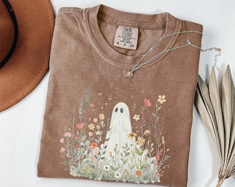 Wildflowers Ghost Comfort Colors Shirt, Fall Spooky Season Tee, Floral Ghost Lover Gift, Botanical Floral Ghost Shirt, Halloween Women Tee