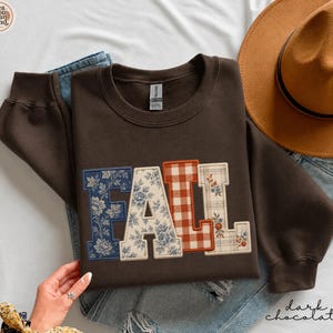 Retro patchwork herfsttrui, nep geborduurde herfsttrui, comfortabele hoodie voor het herfstseizoen