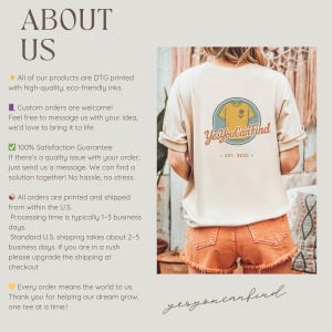 May include: A beige t-shirt with a circular graphic on the back featuring a yellow shirt design and the text "Yes You Can Find". The text "EST. 2025" is below the graphic. The shirt is paired with orange shorts.
