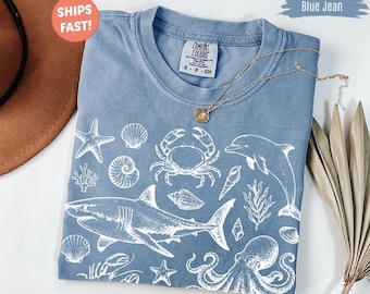 Sea Animals 90s Vintage Style Comfort Colors® Shirt, Retro Y2k Ocean T-shirt, Sealife Tee, Dolphin Whale, Orca, Turtle Summer Tee, Beach Tee