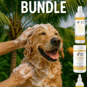 Pina Colada Dog Grooming Set - Oatmeal Dog Shampoo, Pet Wipes and Deodorizing Spray, Itchy Skin Relief, Hypoallergenic Cat Dog Bath Kit