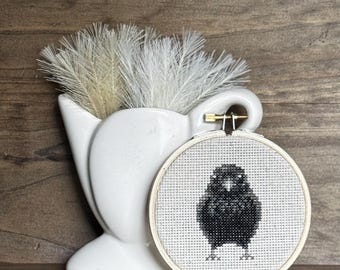 Finished Raven Cross Stitch Hoop Art (4-Inch Bamboo)