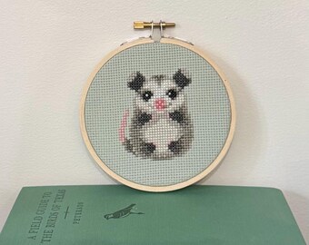 Opossum Cross Stitch in 4" Bamboo Hoop