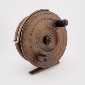 Antique Fishing Reel, Fly Fishing Reel, Vintage Wood Reel, 4&quot; Old Reel, Wooden Reel, Fishing Collectible, Gift for Dad,