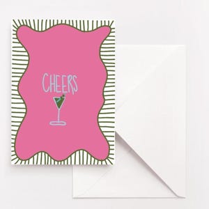 Cartão de felicitações Cheers, cartões de felicitações A7, cartões de felicitações rosa e verde brilhantes