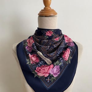 s-l400.jpg Vintage YSL Square Pattern Scarf in Navy and Pink display picture 1