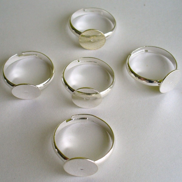 5 Adjustable Ring Findings - Silver Color - Nickel-Free Great for Cabochons