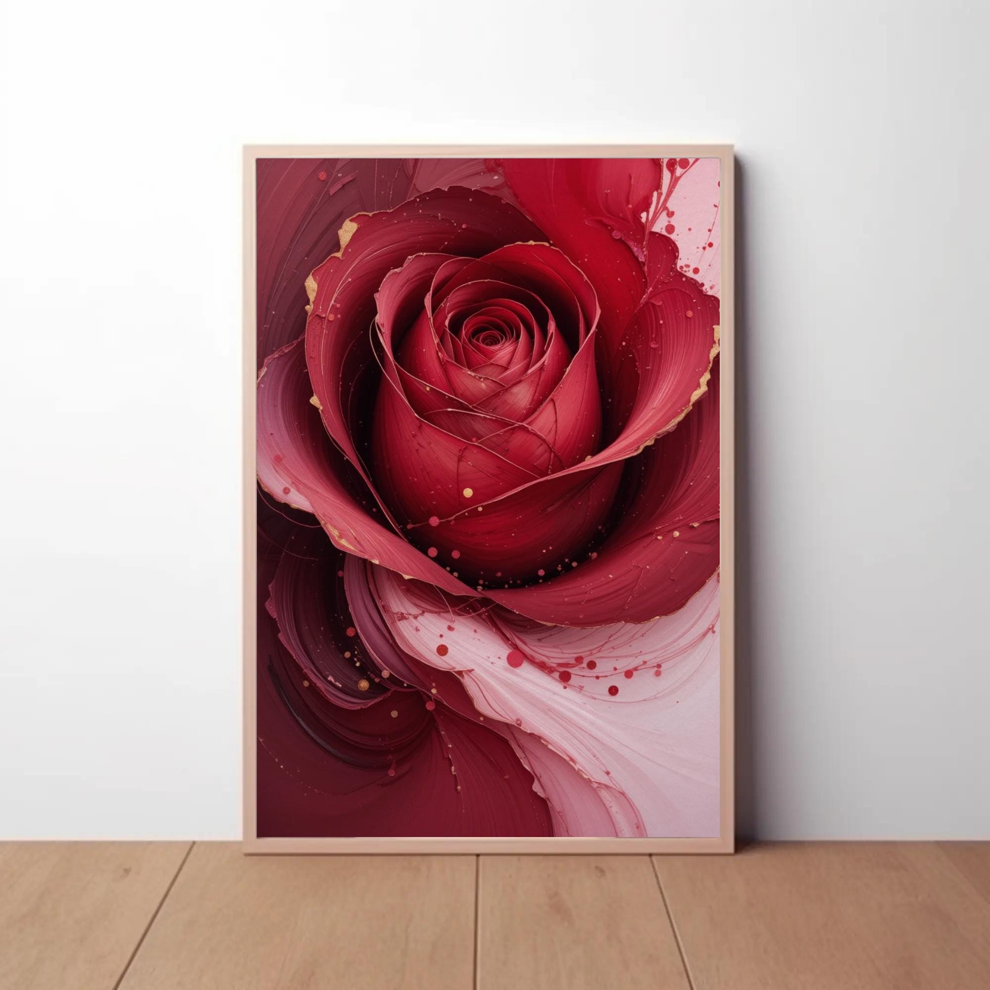 Abstract Red Rose Art Print: Modern Floral Painting With Gold - Etsy