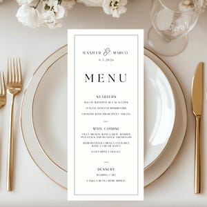 Minimalist Wedding Menu Template | 4x9 Editable Canva Design | Modern Black & White Reception Menu | Printable Wedding Dinner Card